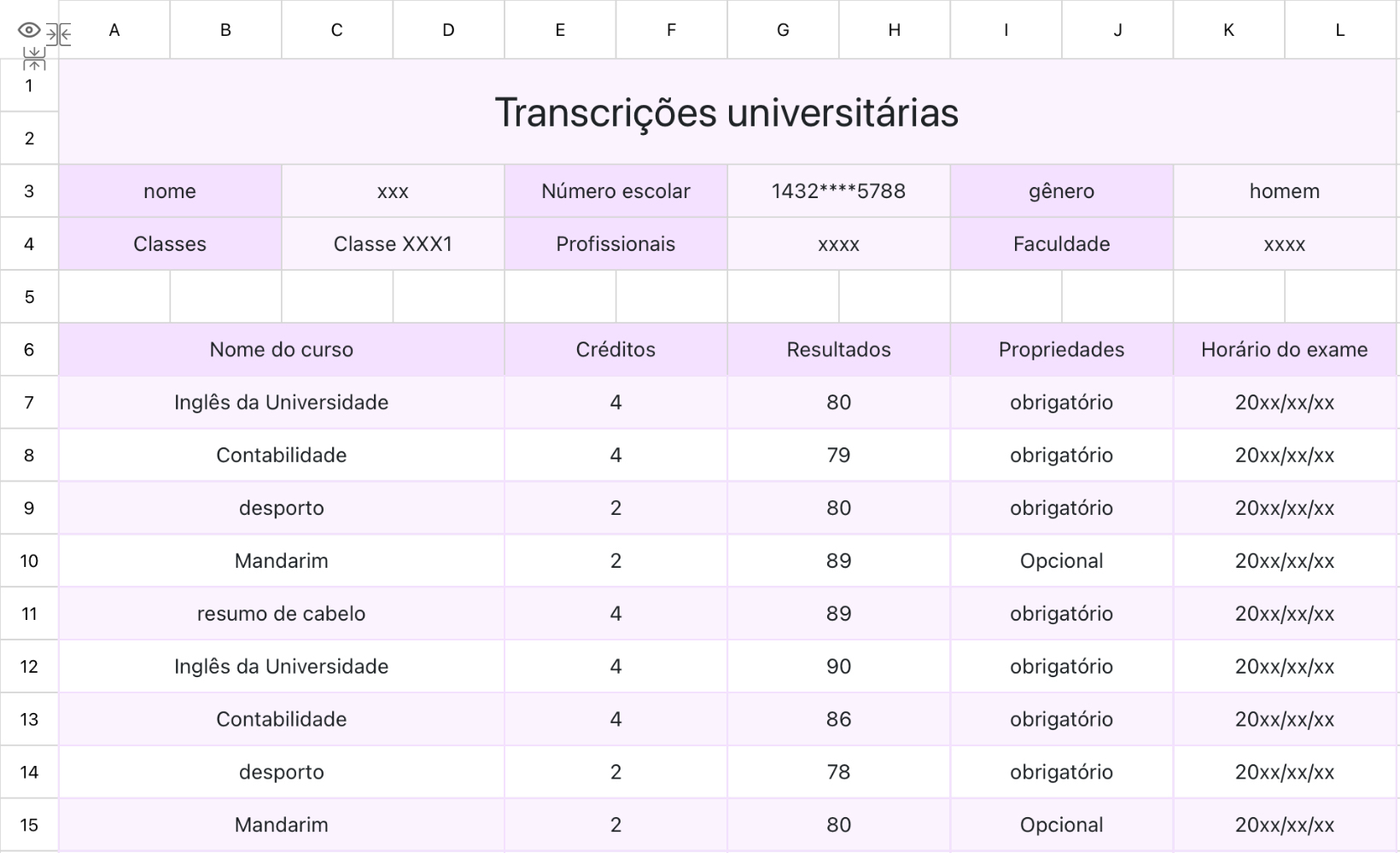 Transcrições universitárias